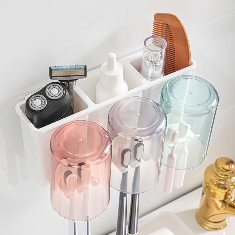 VOSAREA Organiseur de brosse à dents avec support de dentifrice sans perçage pour salle de bain VOSAREA Organiseur de brosse à dents avec support de dentifrice sans perçage pour salle de bain