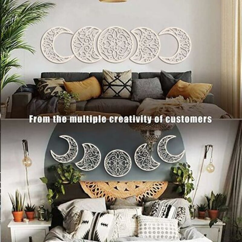 Yugarlibi Tapisserie Murale Longue Phases De La Lune - Décoration Bohème Coton Noir 130x32.5 Cm