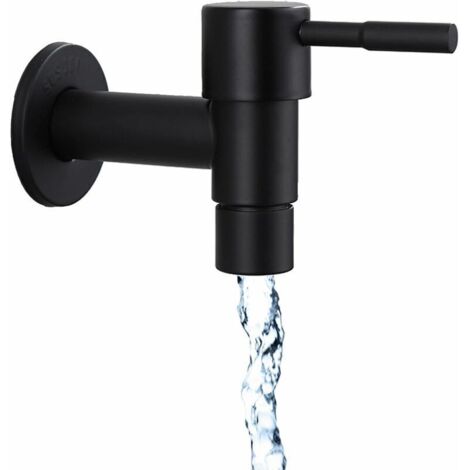 Robinet mural rapide noir à usage unique pour salle de bains, en acier inoxydable, adapté pour une utilisation en extérieur comme robinet de jardin, ou pour machine à laver dans la maison, la cuisine (1/4)