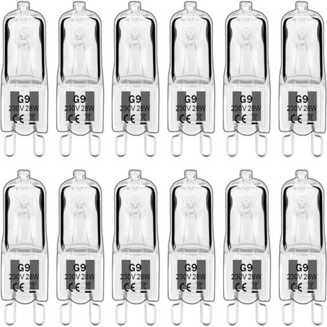 Lot de 12 Ampoule Halogène G9 28W 230V, Dimmable 0-100%, 320LM, Blanc Chaud 2700K, G9 Lampes Halogènes, Sans Scintillement, pour Lustres, Lampes D'armoire, Lampes de Paysage, Appliques Murales