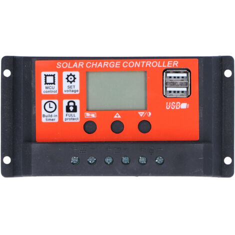 Jeffergarden Contrôleur de charge solaire PWM 40 A 12 V 24 V, régulateur de batterie à 6 niveaux avec écran LCD pour système de modules photovoltaïques (1/4)