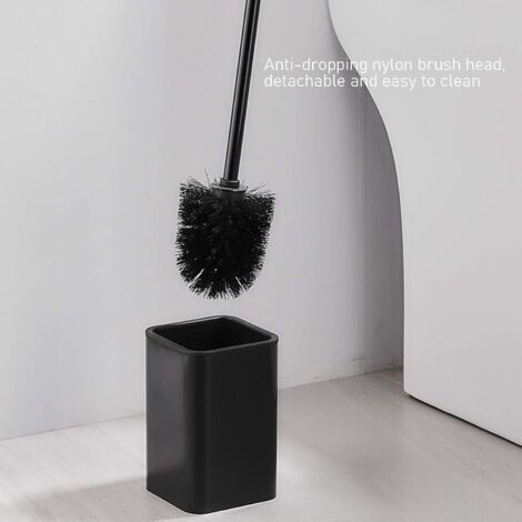 BGL Brosse WC + Support Silicone - 2 Têtes Interchangeables Aluminium Noir