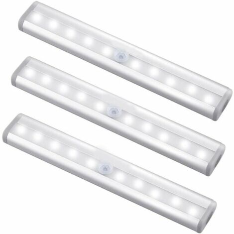 Détecteur de mouvement Lumière intérieure, 10 LED Détecteur de mouvement Placard Lumières magnétiques à piles sous le meuble Bande de lumières sans fil Stick Up Night Lights Bar pour placard Cuisine C (1/4)