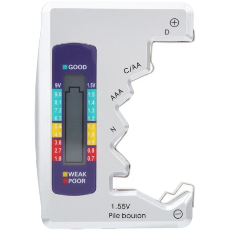 Jeffergarden Testeur de Batterie, Vérificateur Universel de Piles Petit Testeur de Piles pour Batterie au Lithium C/D/9V/AA/AAA/1.5V - Testeur de Batterie pour Batteries Domestiques