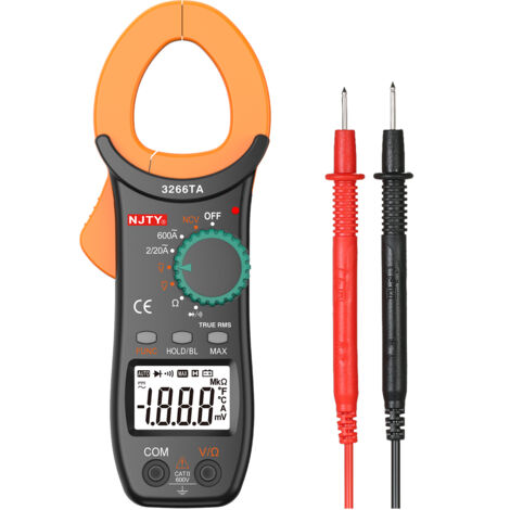 Jeffergarden NJTY Pince multimètre numérique 2000 points Multimètre à plage automatique avec test NCV Tension AC/DC Portable Affichage LCD portable Mesure de la résistance du courant AC Diode de conti (1/4)