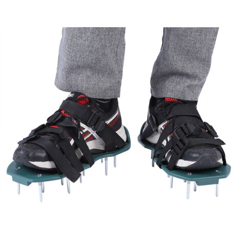 Jeffergarden 1 paire de sandales d'aérateur de pelouse chaussures à pointes d'herbe robustes avec outil de jardin à boucle (4 sangles) (1/4)