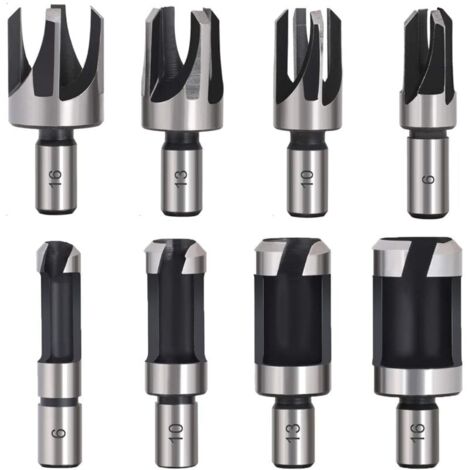 Tourillon Bois 8PCS HSS Foret Bois Fraise Bouchonner Bois outil de coupe bois Mches des Bouchons Wood Plug Cutter Drill Bits 6mm /10mm/13mm/16mm Petite Fraise Bois Pour Perceuse (1/4)
