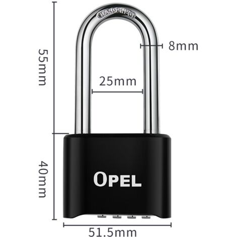 Cadenas Code 4 Chiffres, 52mm Cadenas Extérieur Etanche, Robuste et Antivol, 8mm Loquet Cadenas à CombinaisonNoir, faisceau long-50mm