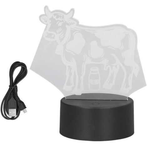Jeffergarden Lampe de Table 3D en forme de bovins laitiers, 7 couleurs, veilleuse LED en acrylique, interrupteur tactile, alimenté par USB, lampe décorative 3D pour enfants