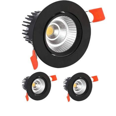 3 x Spot LED Encastrables,9W COB Plafonnier Encastré,Blanc Froid 6000K,900LM,AC 220-240V,Ra≥90,Découpe 90-100mm,Angle de Faisceau 24°,IP44,Pour salle de bain,Cuisine,Salon,Couloir(Noir) [Classe énergé