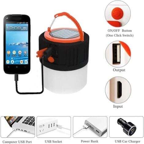 Lanterne Camping Solaire à Manivelle, Rechargeable USB, IPX4, Batterie Externe, LED 2-en-1 350 Lumens, Pliable