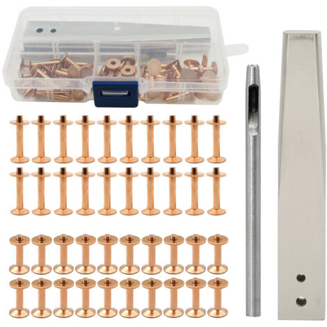Jeffergarden  Kit de bavures de Rivets en cuivre, Rivets en cuivre avec Setters, goujons antirouille, outil d'artisanat cuir bricolage pour sac à vêtements, ceinture Style C