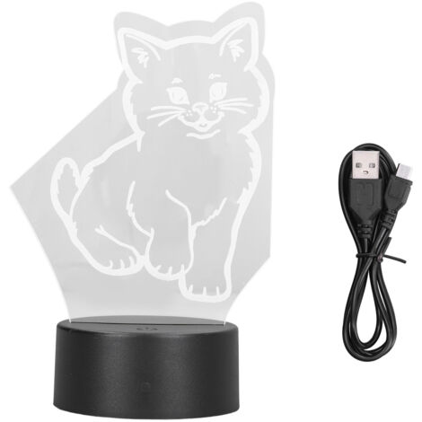 Jeffergarden Lampe LED 3D en forme de chat, couleurs réglables, lumière douce et chaude, sre, Durable, opération facile, USB ou batterie, veilleuse 3D