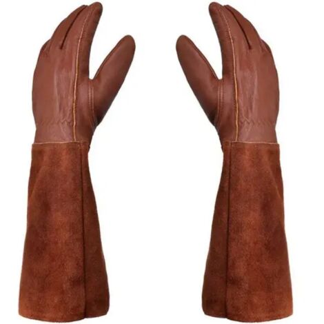 Gants de jardinage unisexes - Paire de Gants de Jardinage - Protection Cuir - Gants de Jardinage pour les Épines et Ronces et Gants de Travail--Marron--M