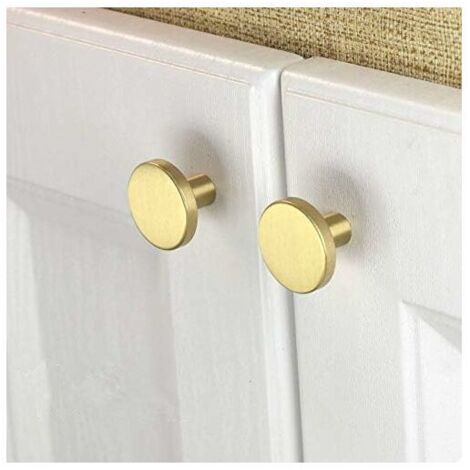 Lot de 10 Boutons de Meuble en Laiton Brossé, Boutons de Tiroir de Commode en Or, Pour Armoires, Placards, Salle, Bain et Cuisine, 28 x 20mm (ronde) (1/5)