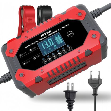 Rouge 12V 6AChargeur 12V 6A pour batteries de voiture, batteries de moto 12V et chargeurs de batterie 12V (1/5)