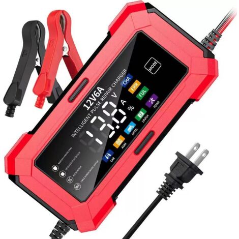 Écran couleur rouge 12V 6AChargeur 12V 6A pour batteries de voiture, batteries de moto 12V et chargeurs de batterie 12V (1/5)