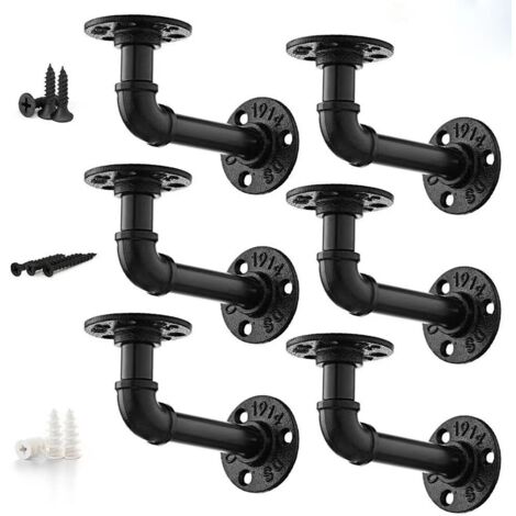 Memkey – Supports d'étagère industrielle en fer noir – Lot de 4 – Dimensions 17/12/8.5cm – Pour bibliothèque et meubles suspendus (1/5)