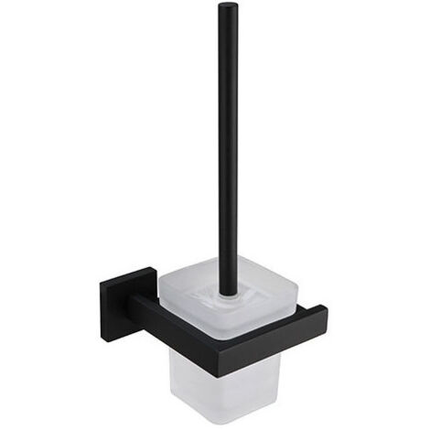 Porte Brosse Toilettes et Support en Verre Brosse à Toilette Murale en Acier Inoxydable 304 finition satinée noire pour Salle de bains( Brosse Inclus) (1/5)
