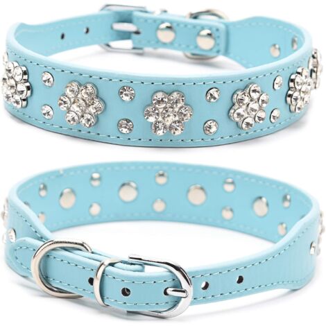 Collier pour chien réglable en PU brillant avec clous et strass, Ensoleillé (1/3)