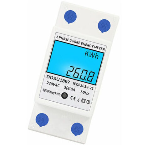 Numerique Electrique Compteur D'Energie Monophase Sur Rail Din Compteurs D'Electricite Une Deuxieme Phase De Fil Multifonction Compteur Electrique - Blanc, Avec Retroeclairage (1/5)