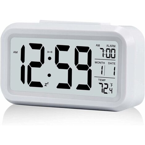 Réveil Digital Réveil Matin, Horloge Numérique Réveil à Pile Silencieux pour Enfants Adultes Grand écran LED Température Calendrier(Blanc)