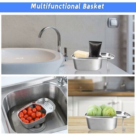 Lot De 2 Supports D'Évier Silicone NUZAMAS - Panier Rangement Suspendu - Organisateur Cuisine Gris