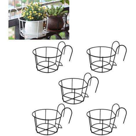 Fleurs Ronds à Suspendre en Fer, 5 Pièces Pot Plante Garde Corps, Support Jardiniere Balcon Rond, Métal Pots De Jardin Support, Convient pour Balcon,Jardin,Clôture,Intérieur Et Extérieur