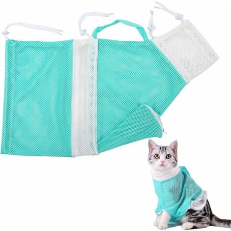 Sac de bain en filet pour chat Sac de lavage pour chat réglable Sac de bondage multifonctionnel pour chat pour bain de chat, coupe des ongles, nettoyage des oreilles (2 pièces, bleu + gris) (1/5)