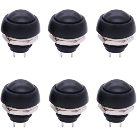 6 pièces Mini interrupteur à bouton-poussoir momentané étanche rond noir 12mm 1/2 "trou de montage On Off PBS-33B-BK (1/5)