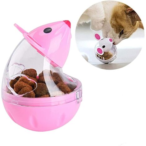 Cat Feeder Treats Toys for Interactive IQ Treat Training Mouse Shape Cup (Rose)
