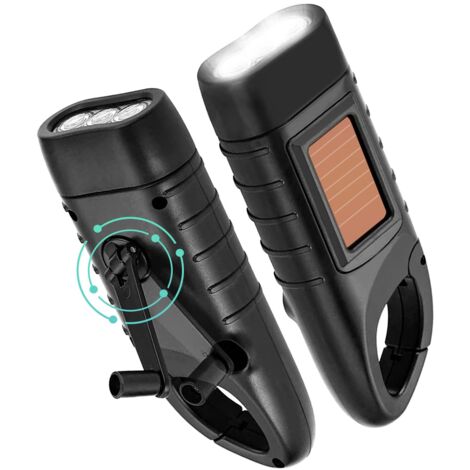 Torche à manivelle 2 pièces torche,à dynamo LED rechargeable avec manivelle lampe, à manivelle d'urgence pour panne de courant camping en plein air