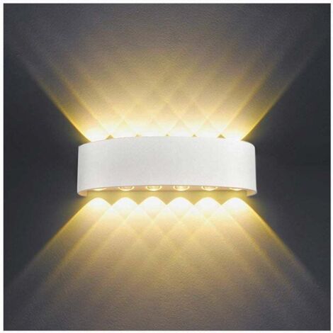 Applique Murale Interieur LED 12W Blanc en Aluminium, Lampe Murale Moderne Up Down Spot Lampe pour Salon Chambre Hall Escalier Pathway,(Blanc Chaud) (1/5)