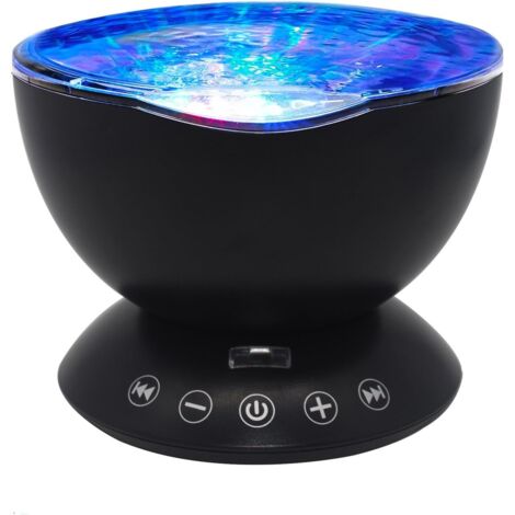 Veilleuse projecteur Ocean Waves avec lecteur de musique intégré et télécommande Mode lumière 7 couleurs pour la décoration (Noir)