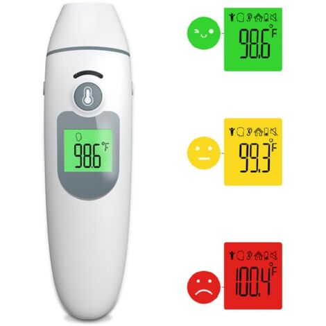 Thermometre Frontal Adulte, Thermometre sans Contact, Thermomètre Médical Frontal et Auriculaire pour Bébés, Enfants, Adultes et Objects, Alarme de Fièvre, Écran LCD et Fonction de Mémorisation