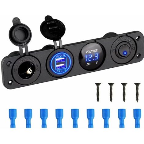 4 en 1 Marine Switch Panel, 12V 4.2A Dual USB Socket Chargeur Prise de Courant et LED Voltmètre et Allume-cigares (1/5)