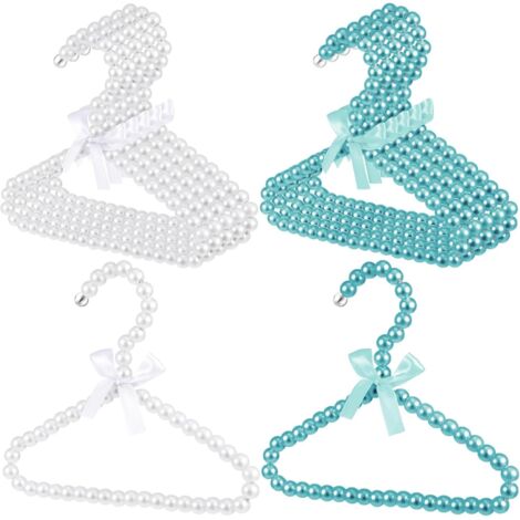 Petit cintre en perles Mini cintre en perles pour bébé Cintre en perles en métal élégant avec ruban pour animaux de compagnie pour enfants, chiens et chats (5 pièces en blanc, 5 pièces en bleu) (1/5)