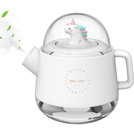 Humidificateur d'air bébé Ultrasonique à brume avec Veilleuse, mini diffuseur d'huiles essentielles portable, théière magique design pour chambre bébé enfant maison (Licorne) Blanc (1/5)