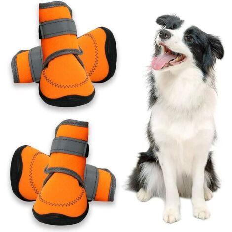 Dog Shoes Patte Protégez Chaussures De Course pour Grand Chien avec Les Bretelles Réfléchissant Réglable Semelle Anti-Slip Orange 4PCS