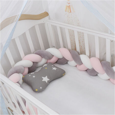 Promotion Tour de lit bébé—1.5M Tour De Lit Coussin Serpent Coussin Tresse Pare-Chocs Velours Protection Bebe Cloture En Tissu Anti-Collision,100cm (Blanc+Gris+Rose)