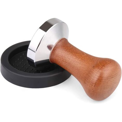 Tampon en acier chromé et manche en bois véritable avec tapis, presse à café - moulin à café pour porte-filtre de machine à café (51mm), Ensoleillé (1/5)