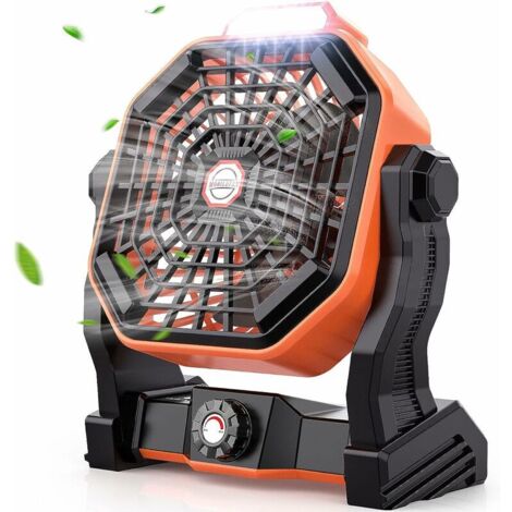 Ventilateur de Camping Rechargeable avec Lumières LED Réglable, Ventilateur Bureau Silencieux Réglage à 270°, Ventilateur de Table Contrôle de Vitess Invites de Batterie LO-Ron