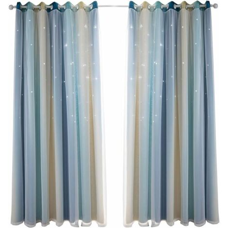 Rideau occultant pour chambre à coucher, rideau anti-bruit, isolation thermique, rideaux opaques avec motif(100x 270cm), bleu jaune) (1/5)