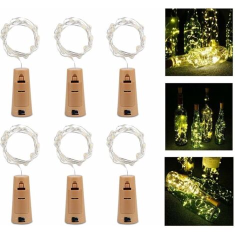 Led Bouteille Lumière 6 Pièces, Lumière 20 Led 100cm Chaîne Lumineuse Blanche Chaude Fil De Cuivre À Piles Bouteille De Vin Lumières Avec Guirlande De Liège Pour La Décoration De Bricolage Fête De Noë (1/5)
