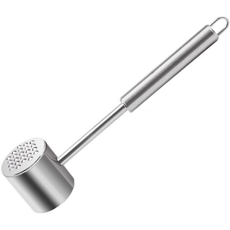 Marteau à viande, double face, attendrisseur pour escalope, steak, 28 cm de long, acier inoxydable, argenté (1/5)