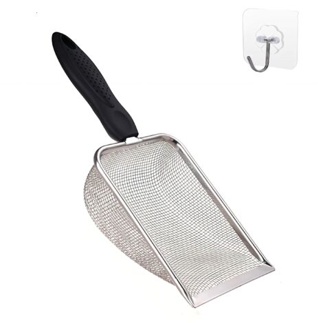 Petite pelle à litière pour chat en maille d'acier inoxydable Pelle de nettoyage de sable pour reptiles en maille métallique fine Revêtement antiadhésif (1/5)