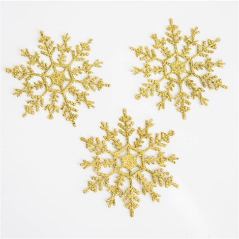 3 pièces de flocons de neige à paillettes de Noël pour décorer les accessoires de décoration de sapin de Noël Pendentif flocon de neige de Noël (or 12cm), Ensoleillé (1/5)