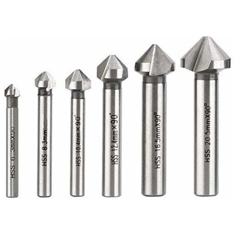 6 PCS Fraise à Chanfreiner, Fraise Conique Métal Foret à Noyer en Acier Rapide HSS 6.3/8.3/10.4/12.4/16.5/20.5mm (1/5)