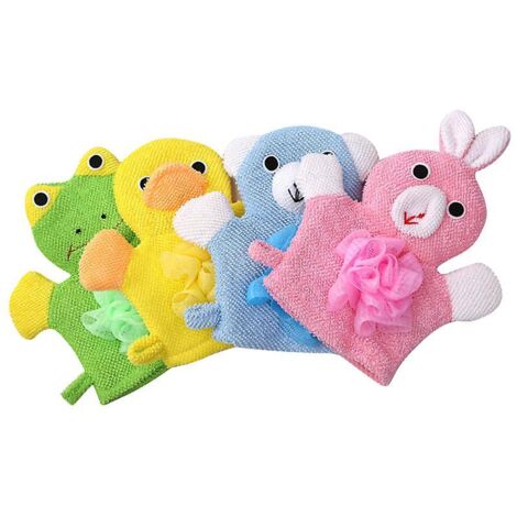 Gants de douche de bébé Mignons Gants de bain pour animaux Marionnettes Style Soft Baby Éponge Gants de bain (4 pièces) (1/2)