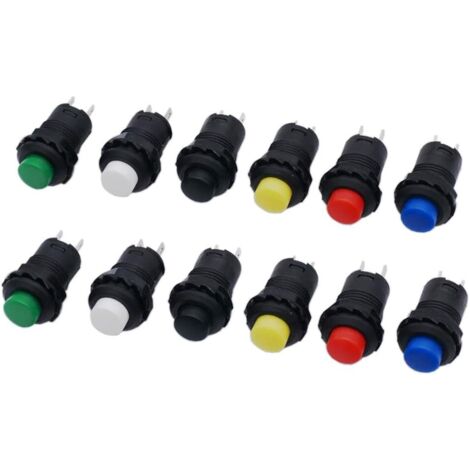 12 pièces 12mm bouton poussoir momentané bouton poussoir SPST NO 3A 125VAC 1.5A 250VAC réinitialiser 6 couleurs M-DS-427-6C, Ensoleillé (1/3)